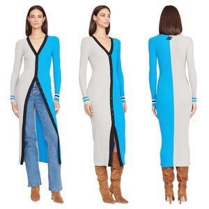 STAUD x Carolina Panthers Shoko Knit Sweater Dress Cardigan Blue Silver